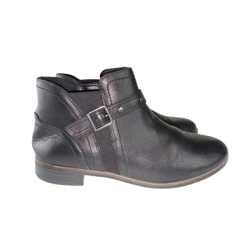 Clarks Collection Womens Bootie Black Leather Buckle Strap Studded Comfort 8.5